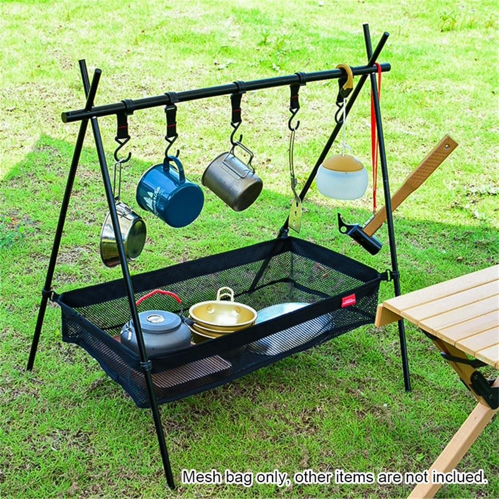 Hanging Mesh Pouch Camping Equipment Organizer Picnic Under Table Storage Basket Foldable Net Bag - Size: L
