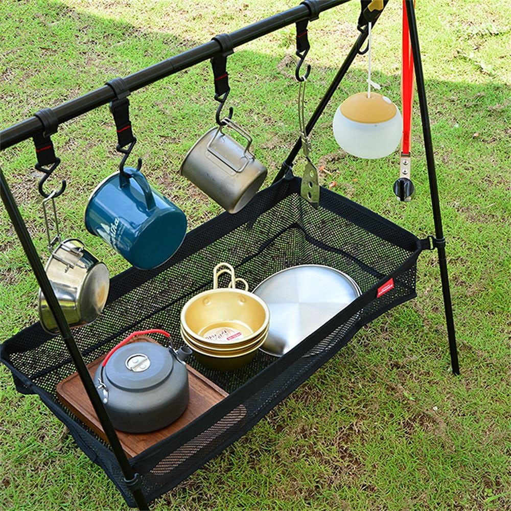 Hanging Mesh Pouch Camping Equipment Organizer Picnic Under Table Storage Basket Foldable Net Bag - Size: L