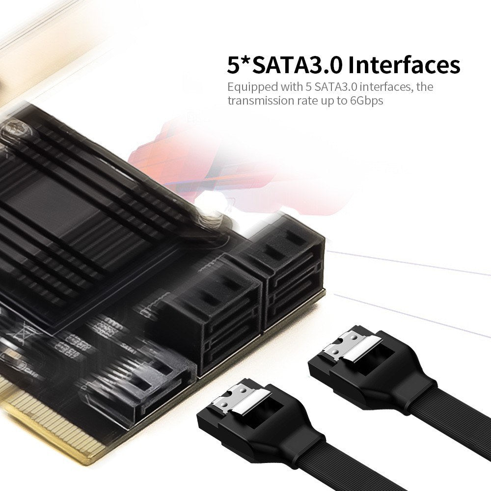 PCI-E to 5 SATA3.0 Adapter Card Desktop Computer Expansion Card Support Hot Plug