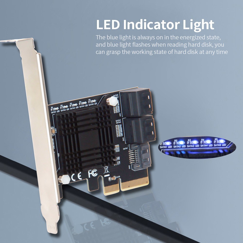 PCI-E to 5 SATA3.0 Adapter Card Desktop Computer Expansion Card Support Hot Plug