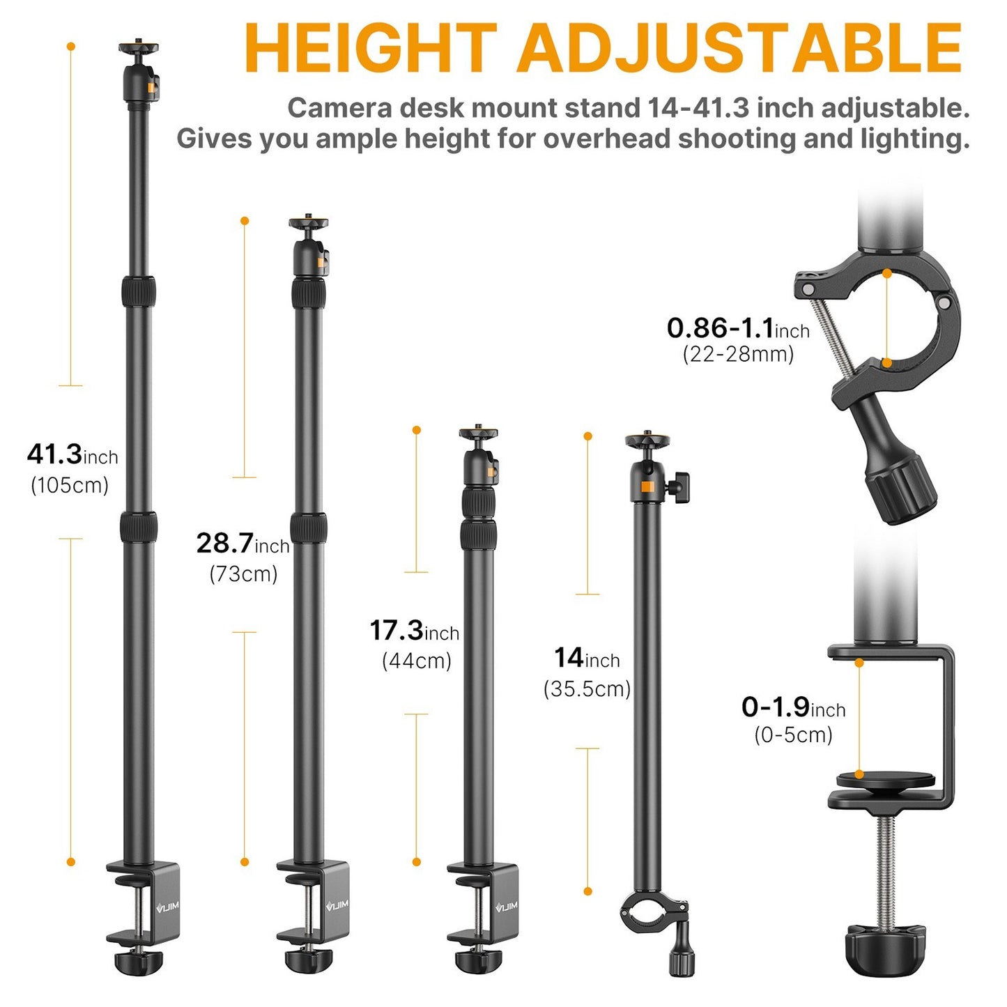 VIJIM Extendable Desktop Light Stand with Rotatable Ball Head 1/4 Inch Screw for Photography Video Light Live Stream