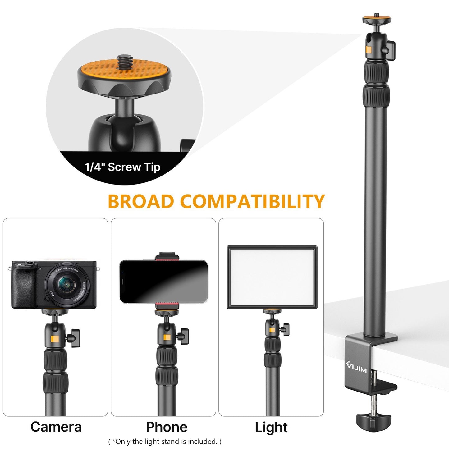 VIJIM Extendable Desktop Light Stand with Rotatable Ball Head 1/4 Inch Screw for Photography Video Light Live Stream