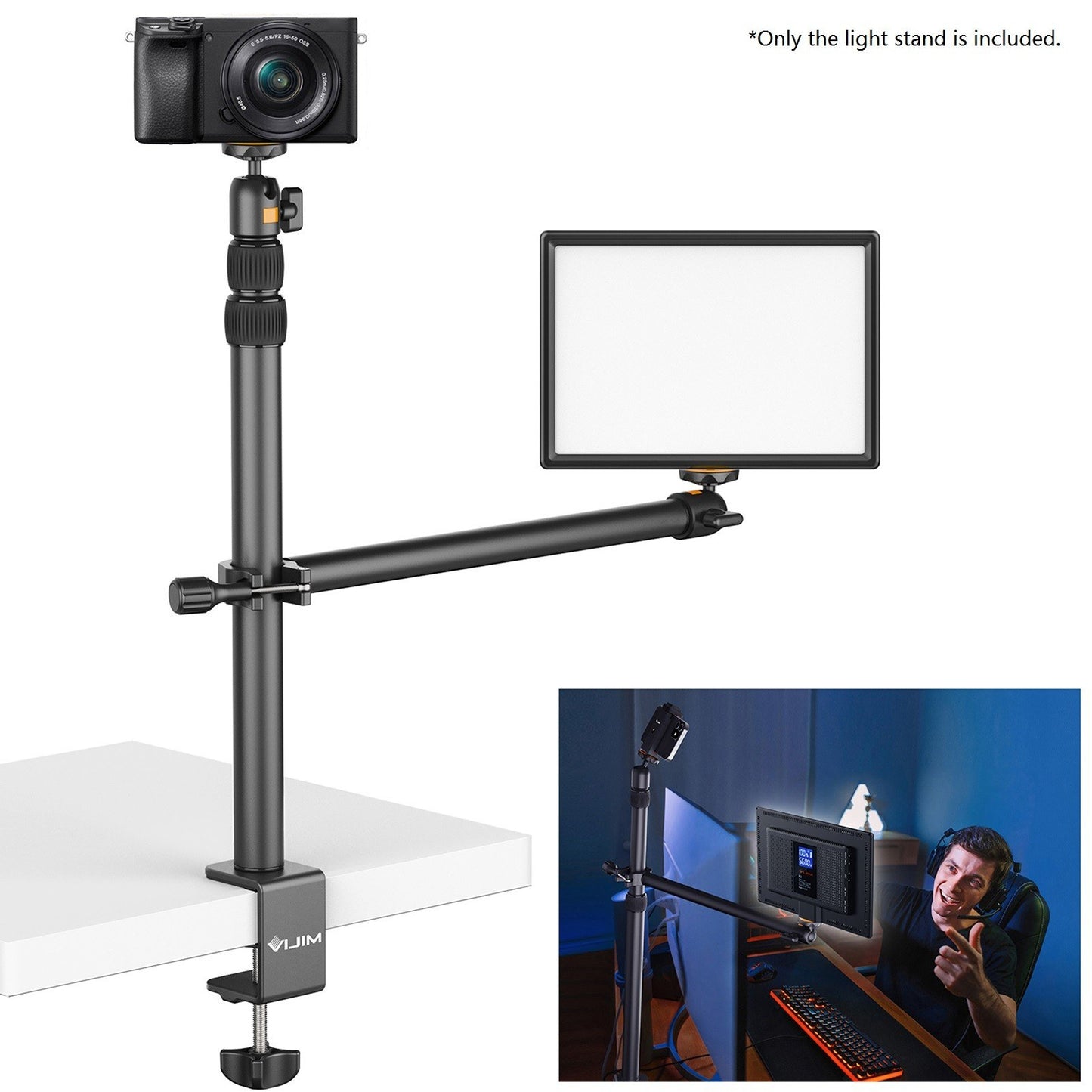 VIJIM Extendable Desktop Light Stand with Rotatable Ball Head 1/4 Inch Screw for Photography Video Light Live Stream