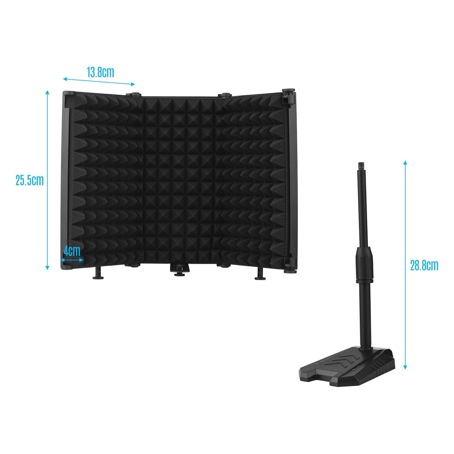 Microphone Isolation Shield Mic Windscreen 3-Panel Sound Absorbing Foam Reflector with Supporting Rod Base Phone Clip 5/8 Inch Screw Adapter