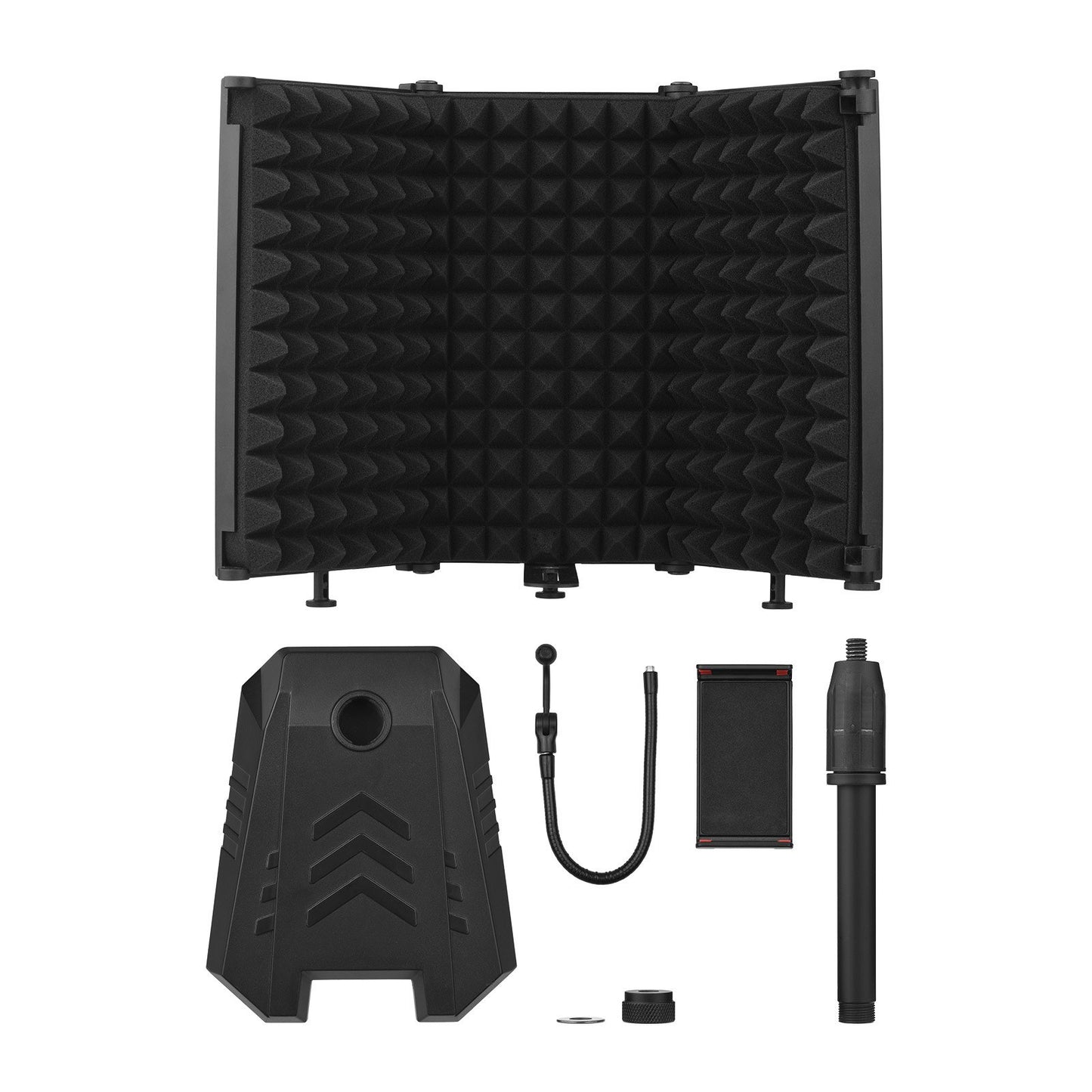 Microphone Isolation Shield Mic Windscreen 3-Panel Sound Absorbing Foam Reflector with Supporting Rod Base Phone Clip 5/8 Inch Screw Adapter