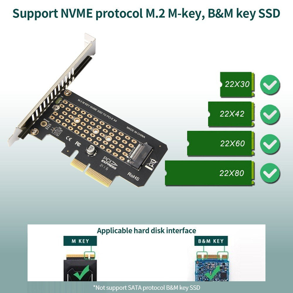 M.2 NVME Adapter Card PCI-E X4 to NVME Expansion Card SSD Adapter Card for NVME Protocol M-key B&M Key SSD