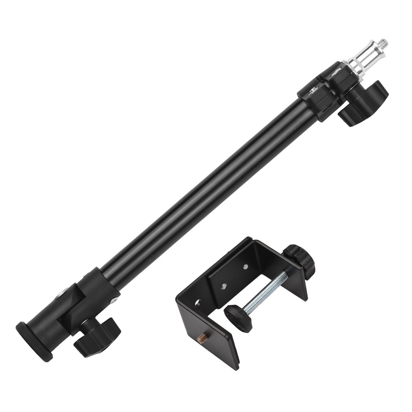Multifunctional Universal Aluminum Alloy C Clamp + Adjustable Tripod Extension Rod with 1/4 inch Screw Adjustable Length Angles 28-46cm for Camera Photography