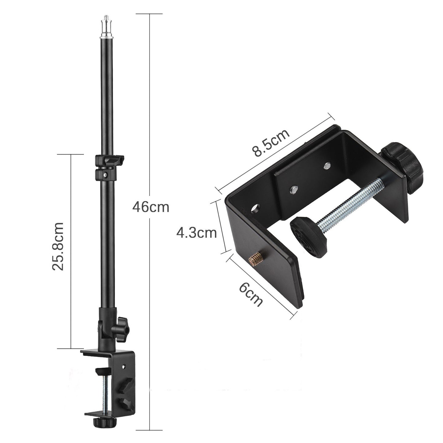 Multifunctional Universal Aluminum Alloy C Clamp + Adjustable Tripod Extension Rod with 1/4 inch Screw Adjustable Length Angles 28-46cm for Camera Photography