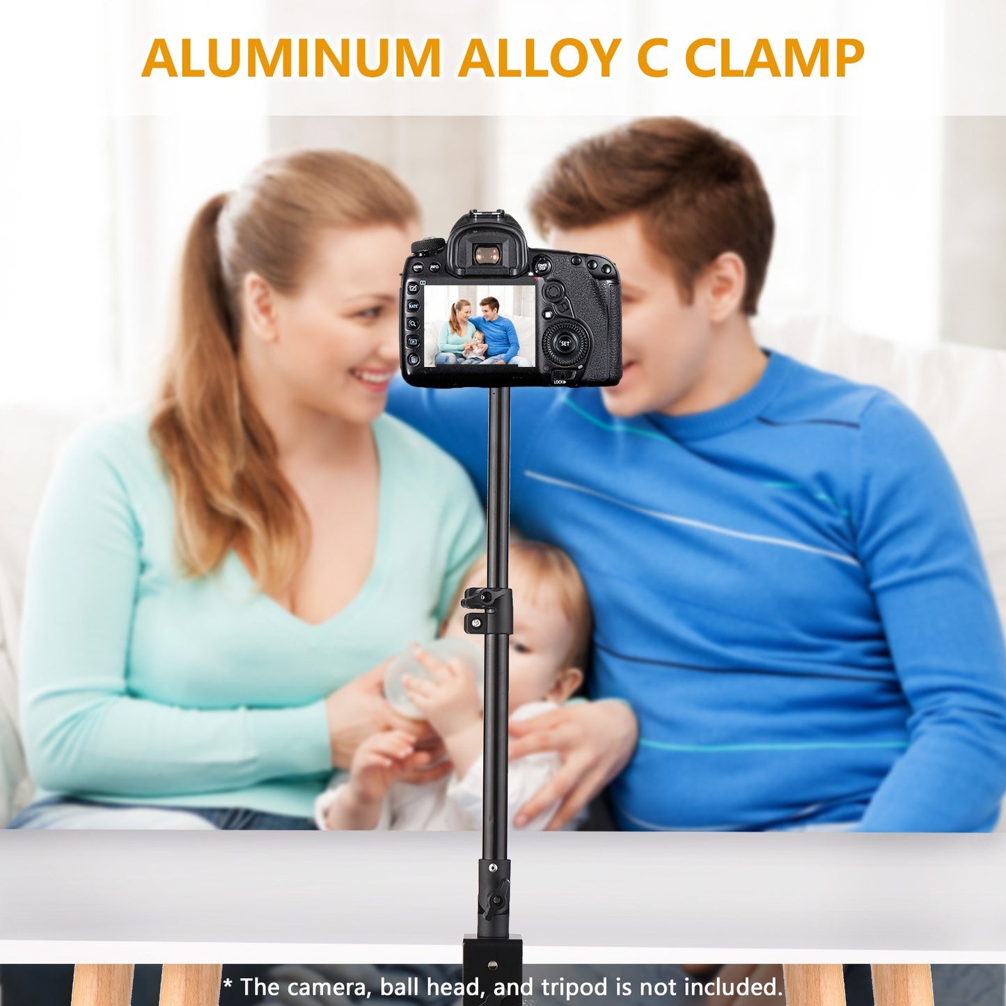 Multifunctional Universal Aluminum Alloy C Clamp + Adjustable Tripod Extension Rod with 1/4 inch Screw Adjustable Length Angles 28-46cm for Camera Photography