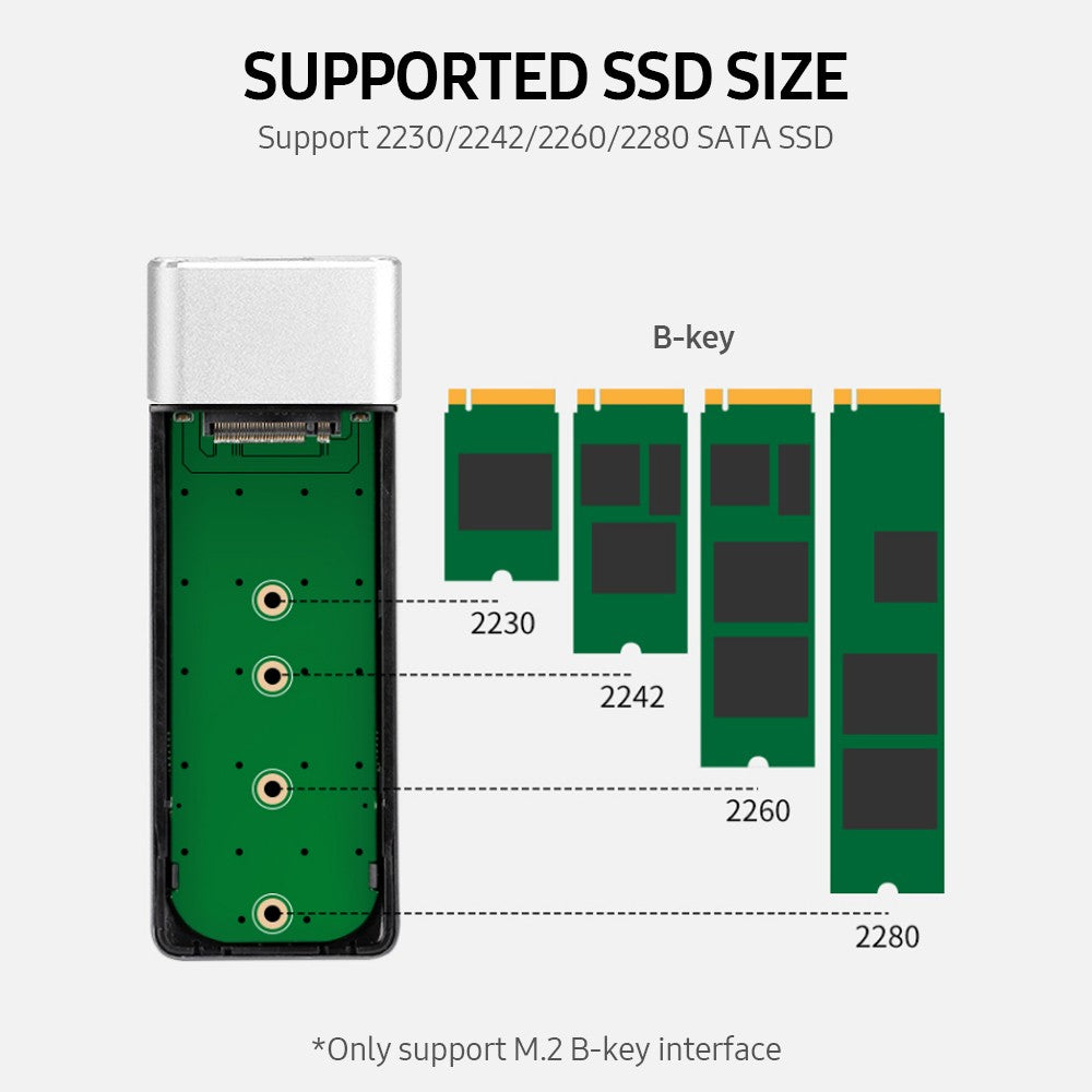 M.2 NGFF Aluminum USB3.0 to NGFF External Hard Disk Case SSD Tool-Free Enclosure Reader Support B-key SATA SSD - Silver