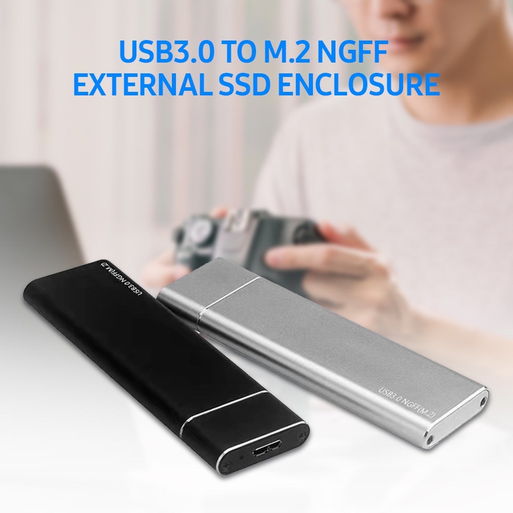 M.2 NGFF Aluminum USB3.0 to NGFF External Hard Disk Case SSD Tool-Free Enclosure Reader Support B-key SATA SSD - Silver