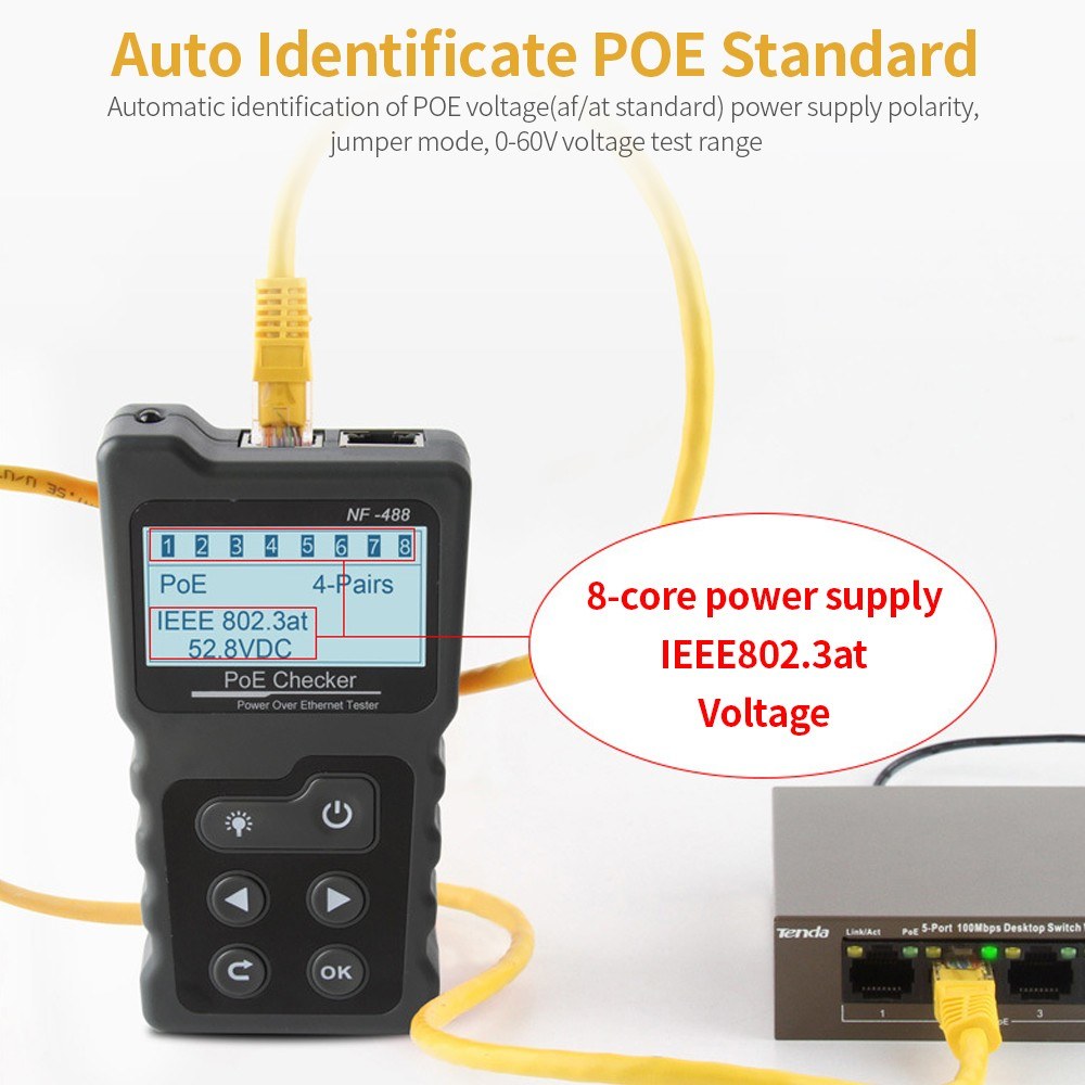 POE Tester Multi-functional LCD Tracker for Power Over Ethernet Network Cable with LCD Backlight Screen