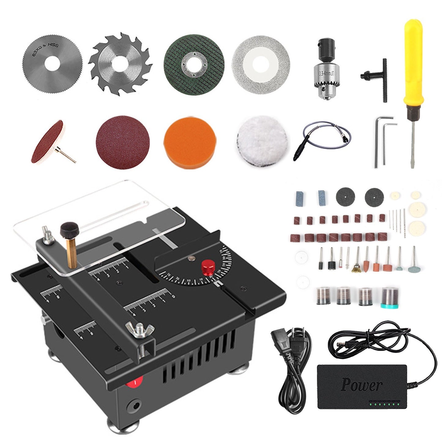 Table Saw Cutting Set 100W Mini Table Saw with 16mm Cutting Depth and Blade Flexible Shaft - EU Plug/Type 1/Liftable Blade