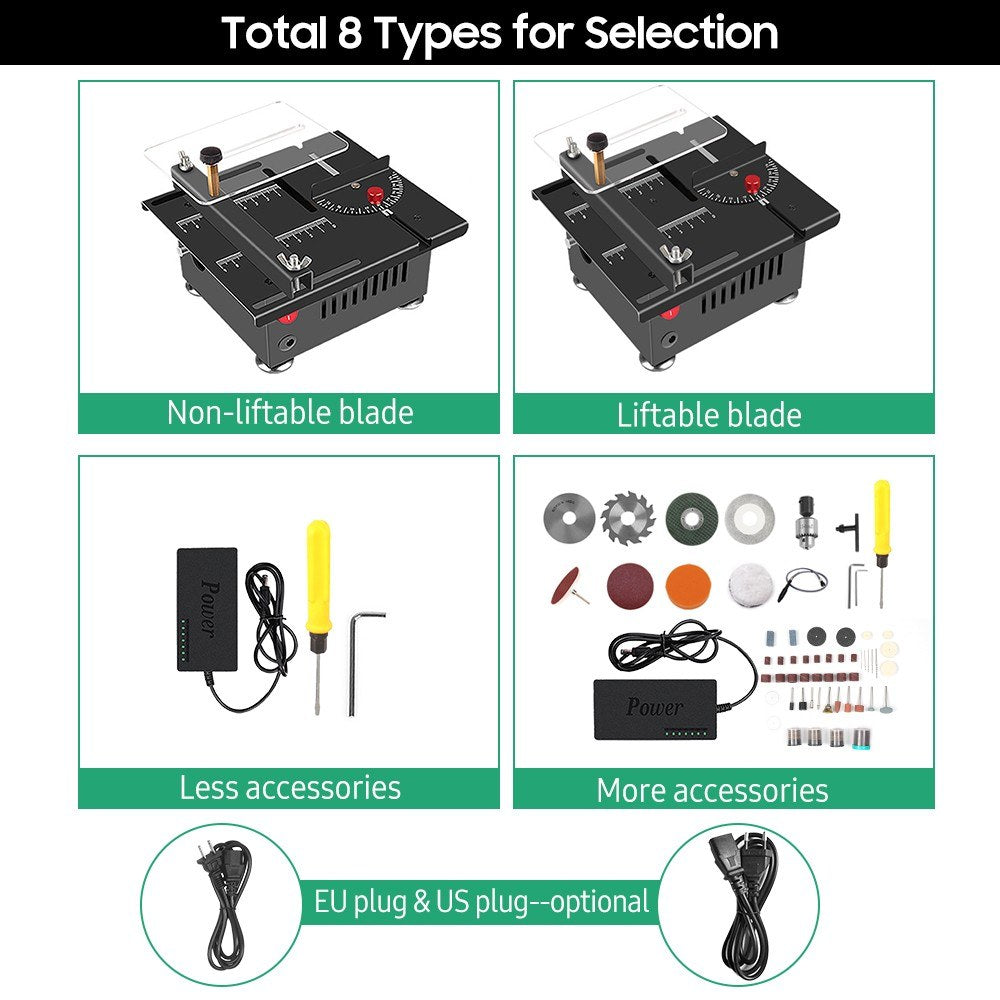 Table Saw Cutting Set 100W Mini Table Saw with 16mm Cutting Depth and Blade Flexible Shaft - EU Plug/Type 4/Non-liftable Blade