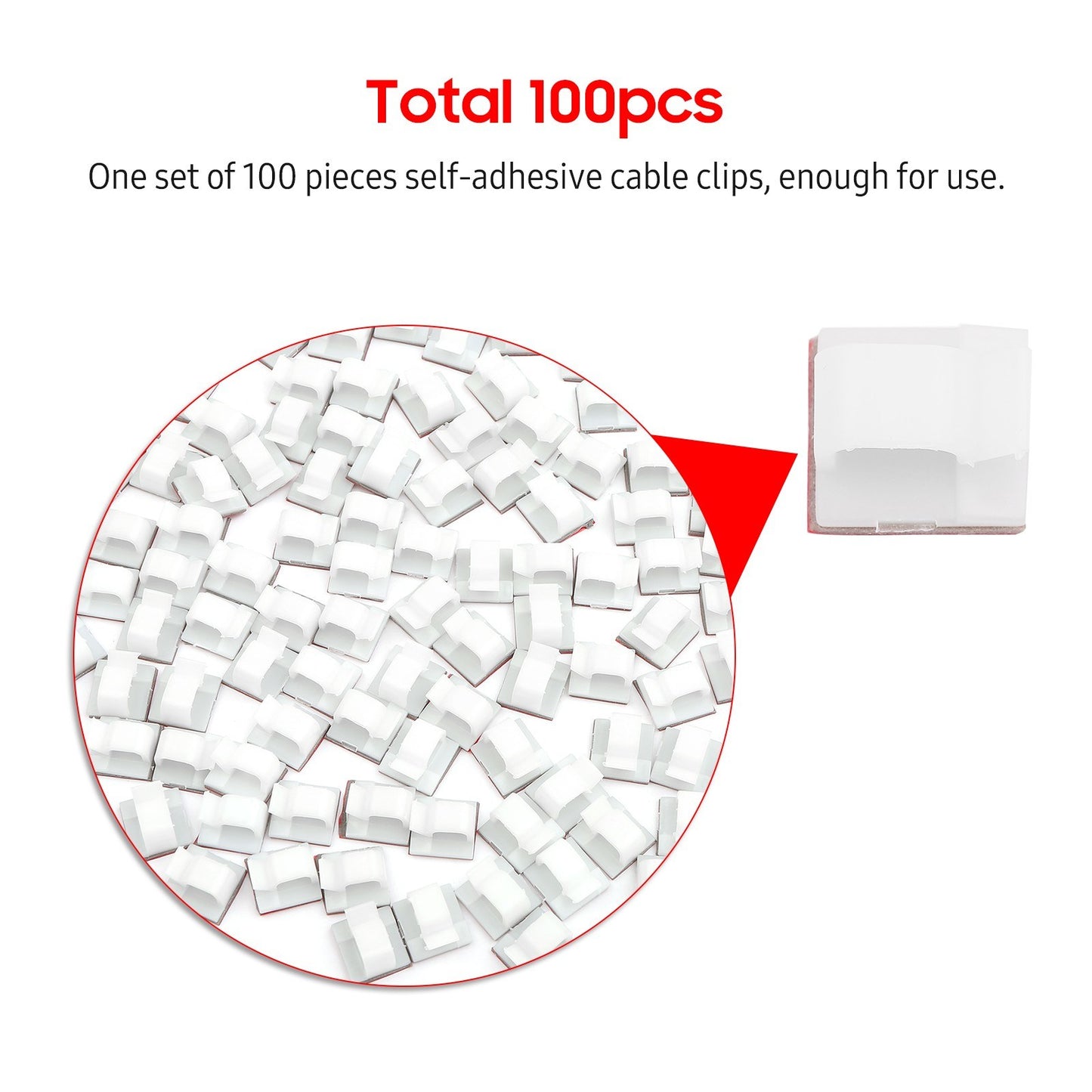 100 Pcs Cable Clips Cord Organizer Cable Management, Self Adhesive Wire Holder System Multipurpose Wire Clips
