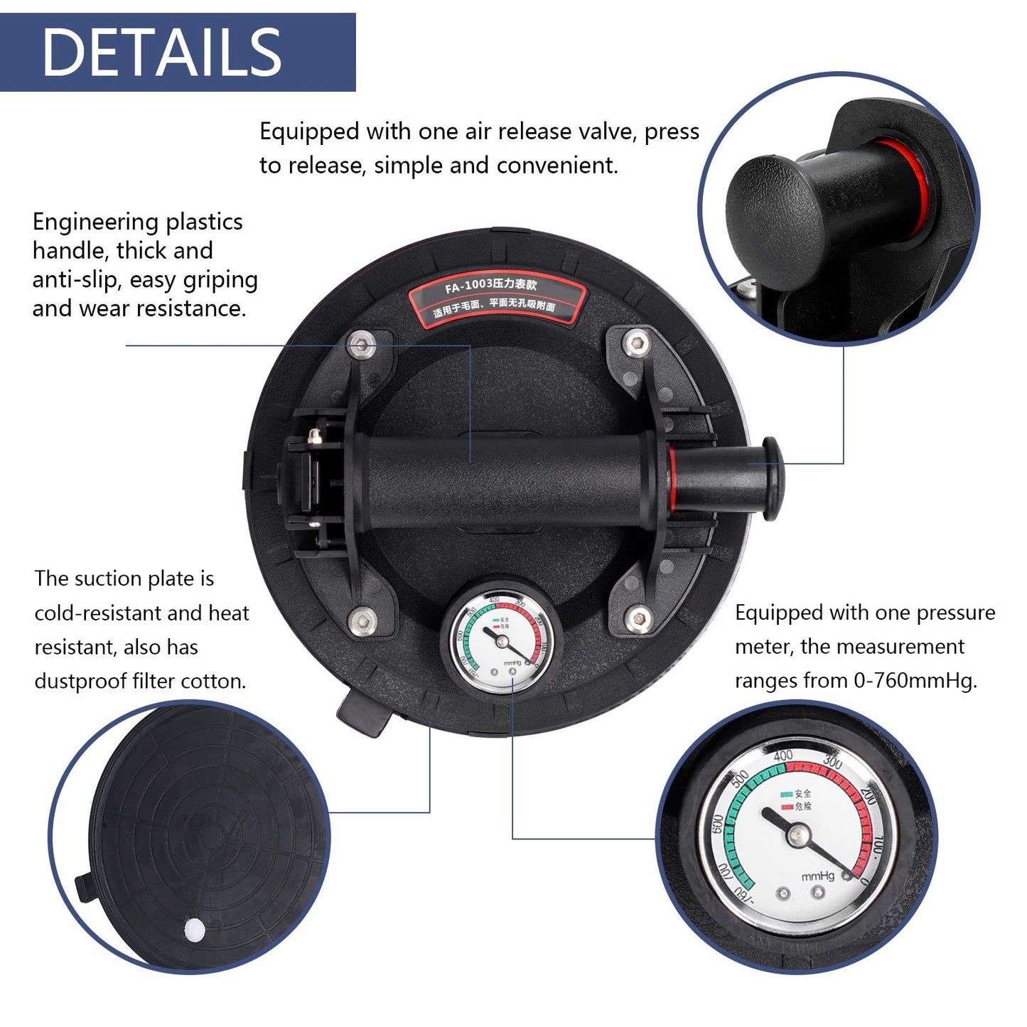 Heavy Duty Vacuum Suction Cup 100kg Bearing Capacity Glass Lifting Tool for Glass Floor Tiles