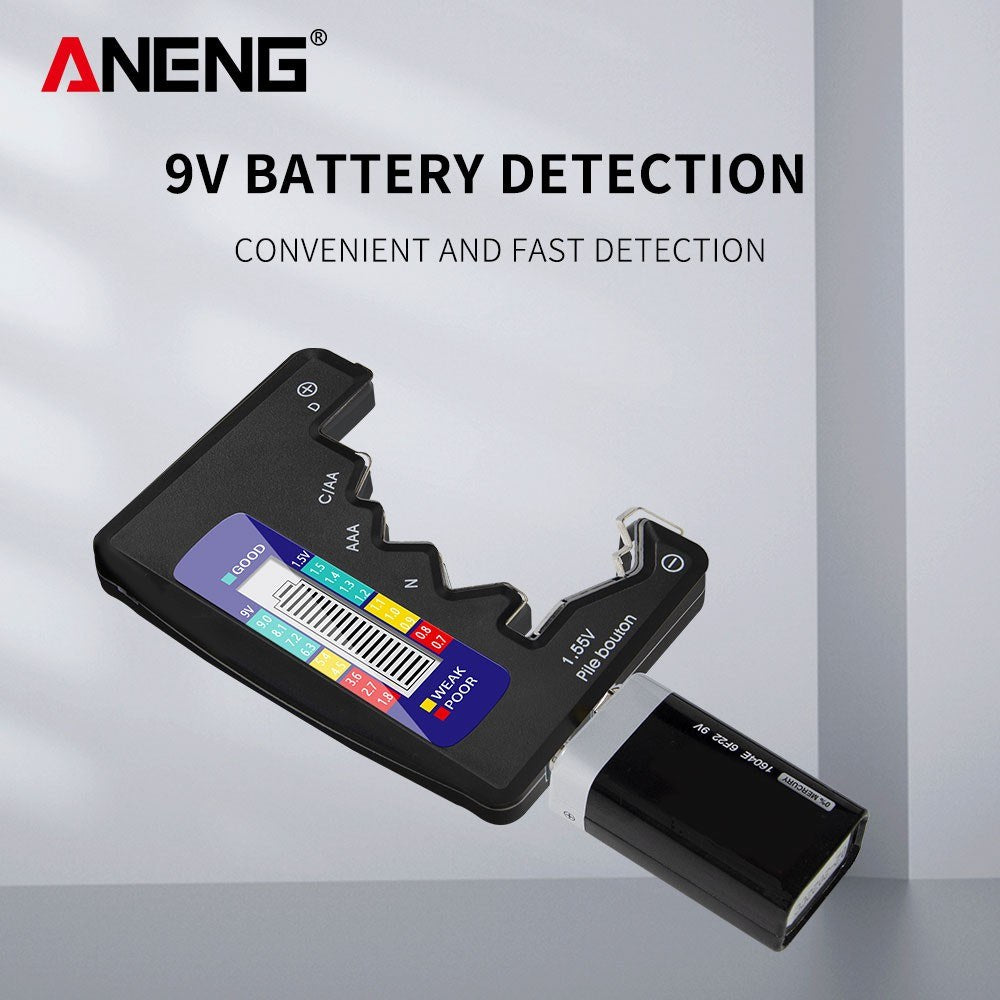 Aneng Battery Tester Checker for C D N AA AAA 9V 1.5V Button Cell Batteries, Household Battery Life Level Testers Power Meter