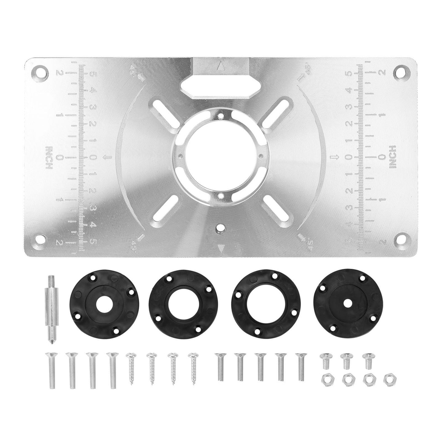 Aluminum Router Table Insert Plate with 4 Rings for Popular Trimmers Routers DIY Woodworking - Black
