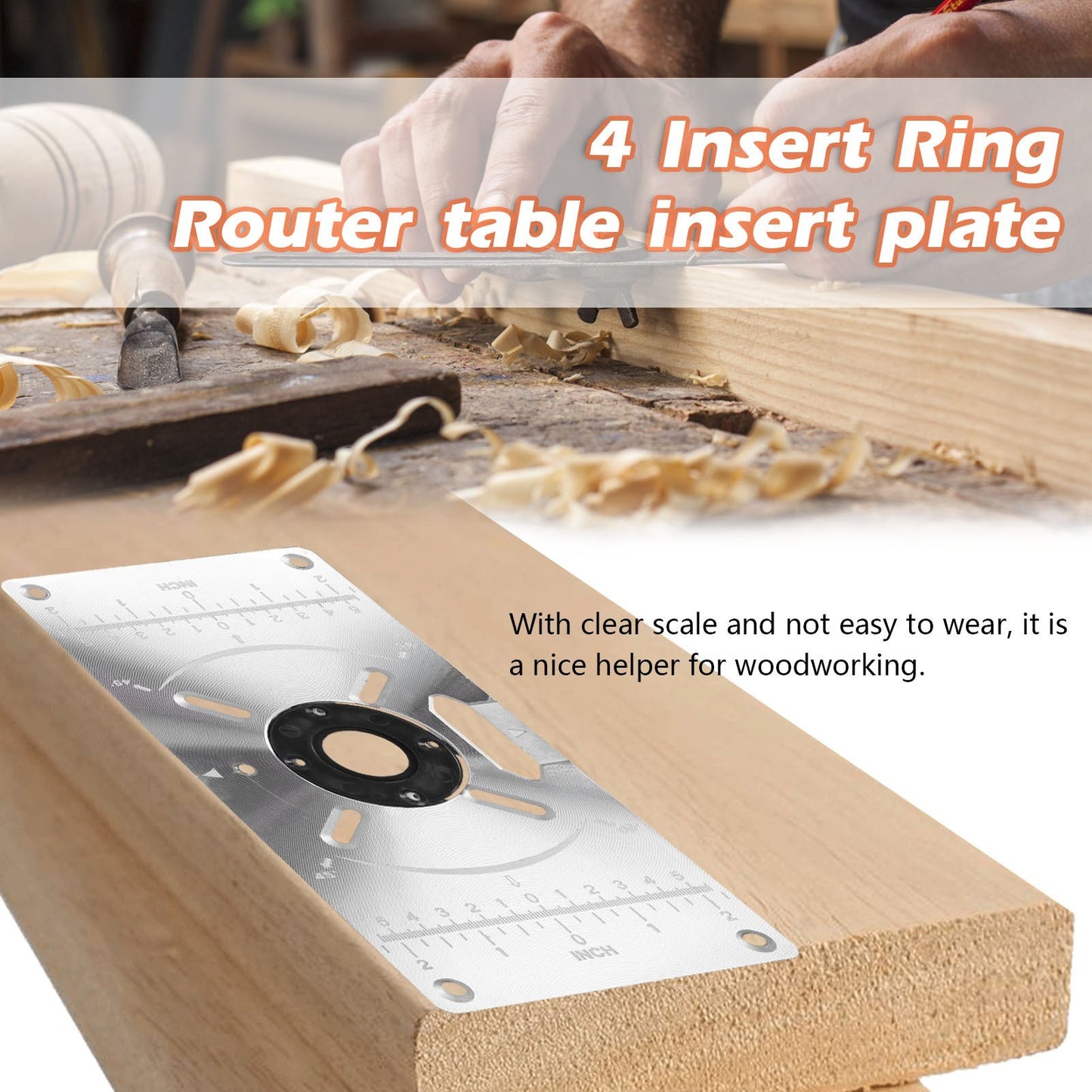Aluminum Router Table Insert Plate with 4 Rings for Popular Trimmers Routers DIY Woodworking - Black