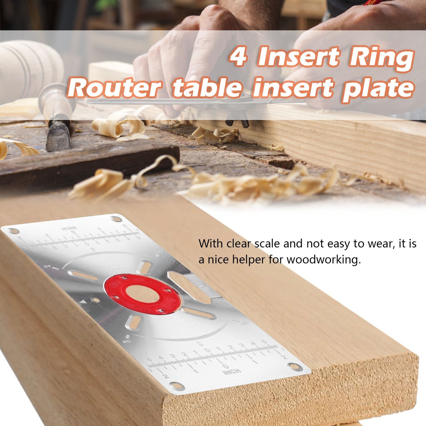 Aluminum Router Table Insert Plate with 4 Rings for Popular Trimmers Routers DIY Woodworking - Red