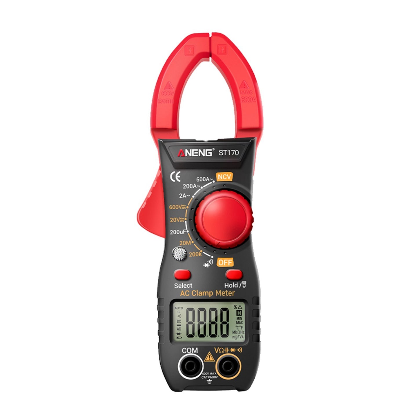 Aneng ST170 Digital Clamp Meter Multimeter 1999 Counts AC DC Smart Clamp Meter, Auto-ranging Measure Resistance - Black/Red