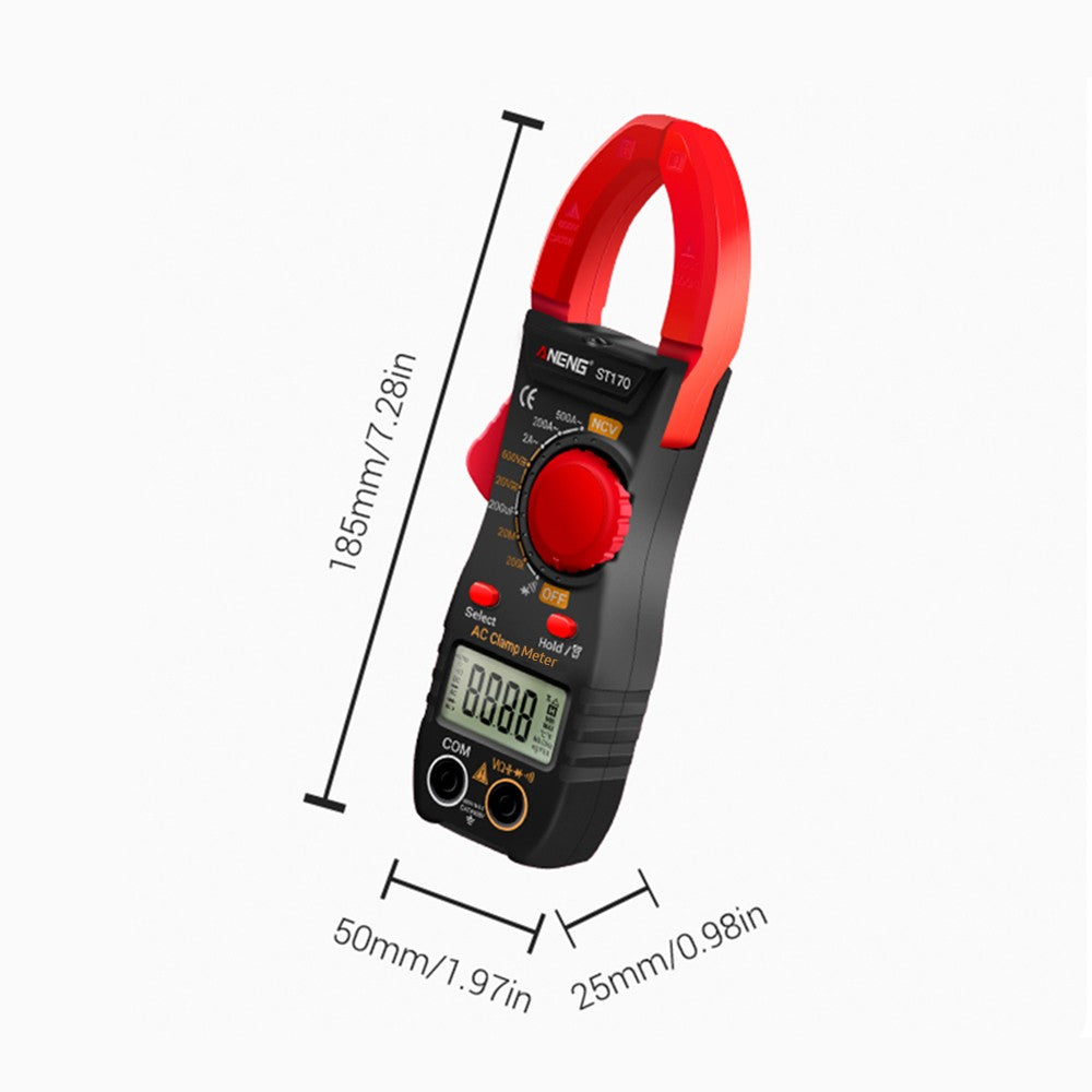 Aneng ST170 Digital Clamp Meter Multimeter 1999 Counts AC DC Smart Clamp Meter, Auto-ranging Measure Resistance - Black/Red