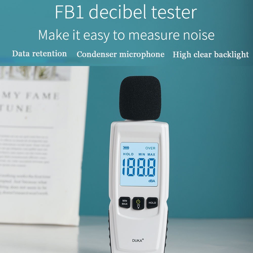 DUKA Sound Level Meter Digital Decibel Meter Range 30-130dBA Hand-held Sound Noise Meter with Backlight Alarm