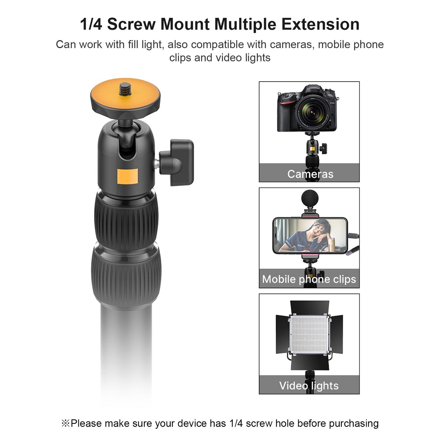 VIJIM Height Adjustable Table Stand 1.5KG Payload with Detachable 360° Swivel Ball Head Table Clamp Universal 1/4-inch Interface for LED Video Light Camera Phone Holder Mounting