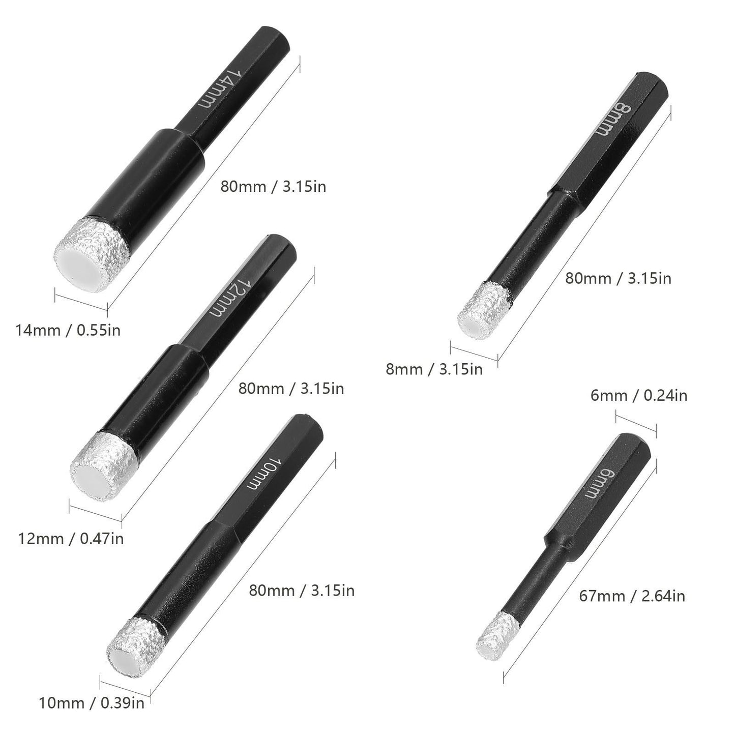 Dry Drill Bit Brazed Welding Diamond Ceramic Vitrified Polished Glazed Tile Archaized Brick Marble Holes Drilling Accessory - 12mm