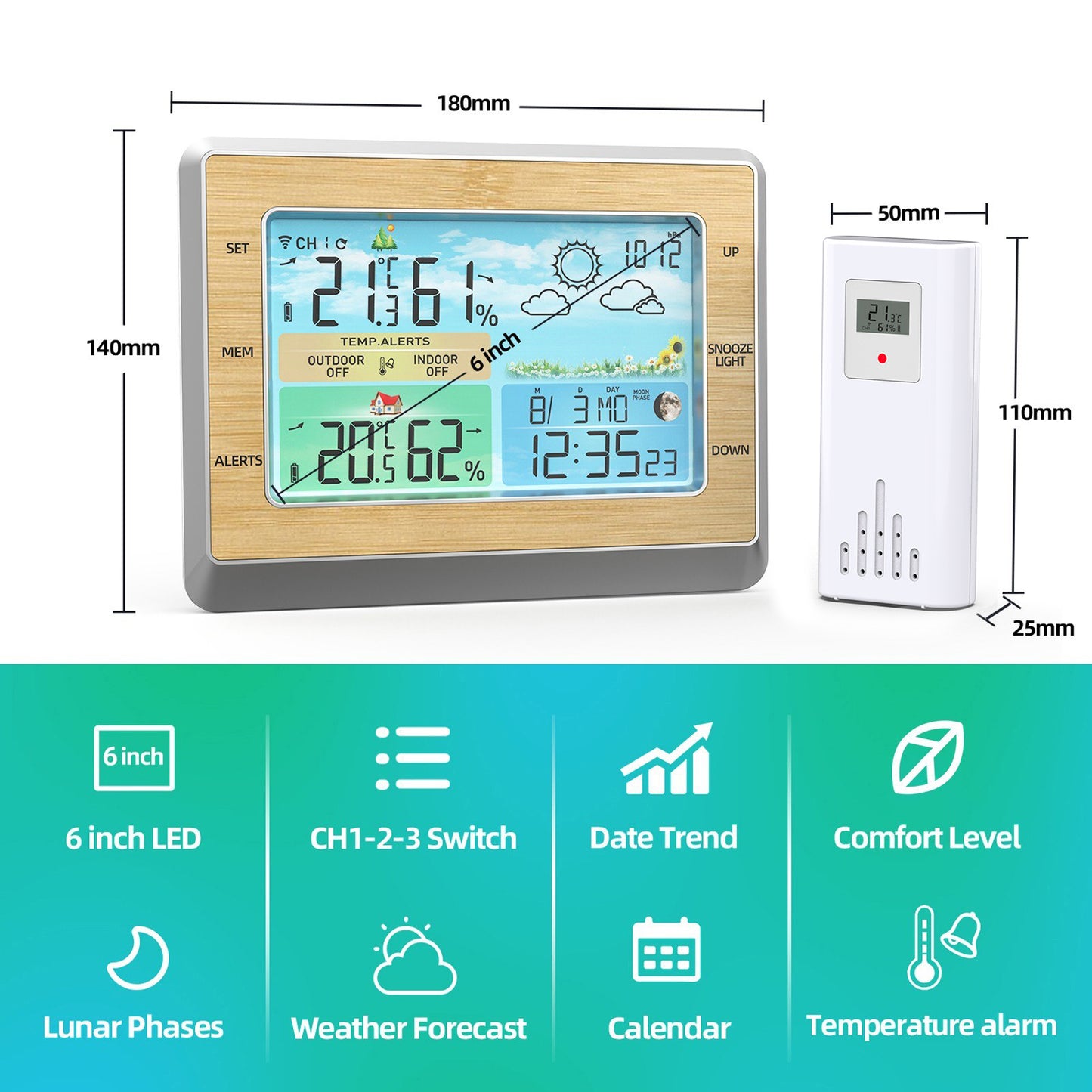 Weather Station Wireless Indoor Outdoor Digital Thermometer Hygrometer with LCD Touch Display
