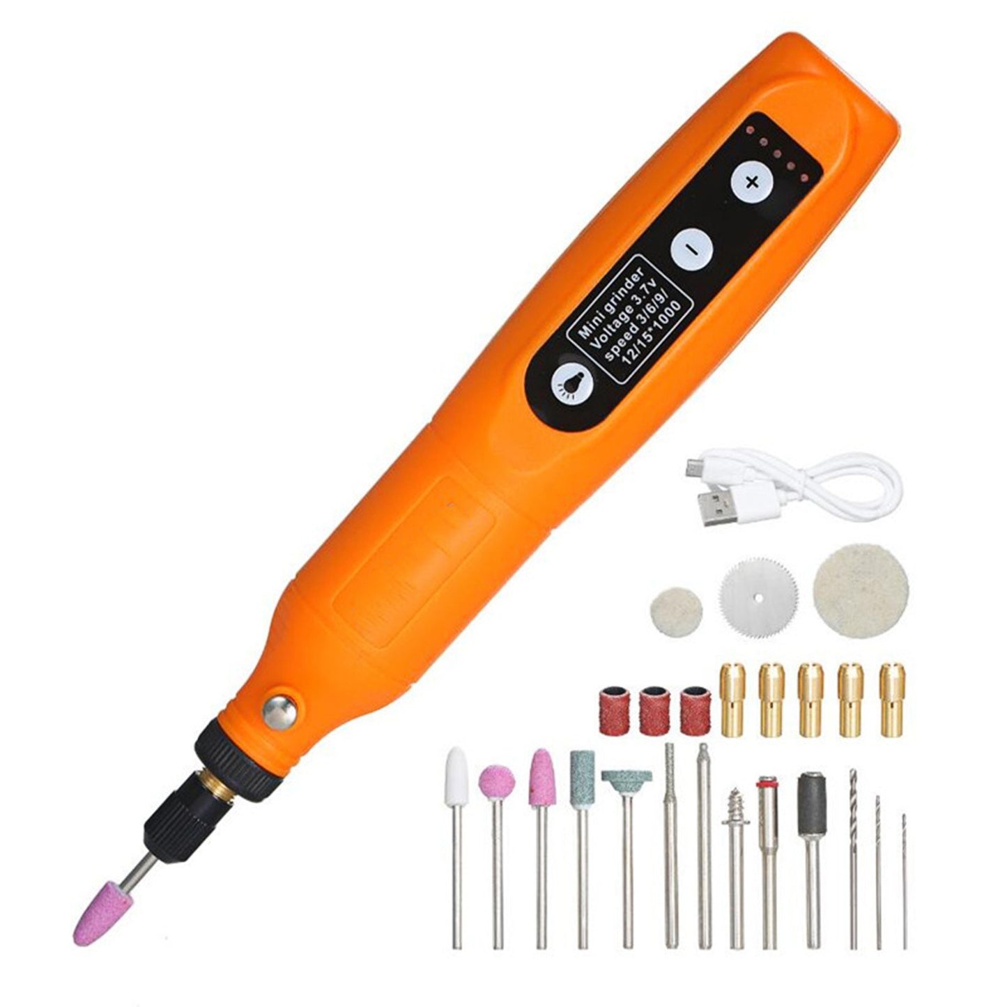 3.7V Cordless Rotary Tool 5 Variable Speed Li-Ion Power USB Charging Accessories Kit for Carving Engraving Sanding Polishing and Cutting - Orange