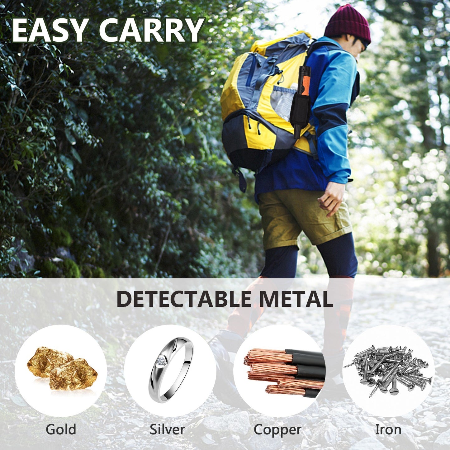 Metal Detector Pinpointer IP68 Waterproof Treasure Pinpointing Finder Accessories Buzzer Vibration with Holster
