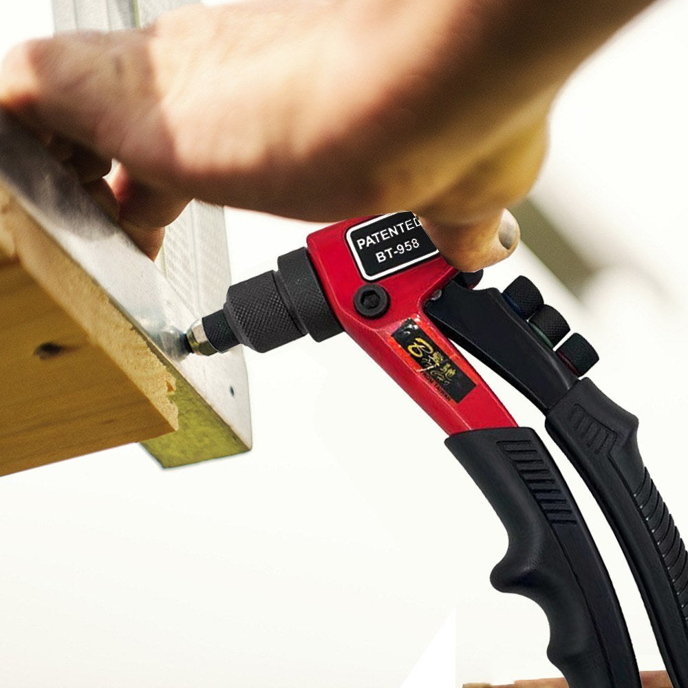 Hand Rivet Gun Heavy Duty Manual Riveter Hand Tool with 4 Interchangeable Heads 3/32 Inch 1/8 Inch 5/32 Inch 3/16 Inch