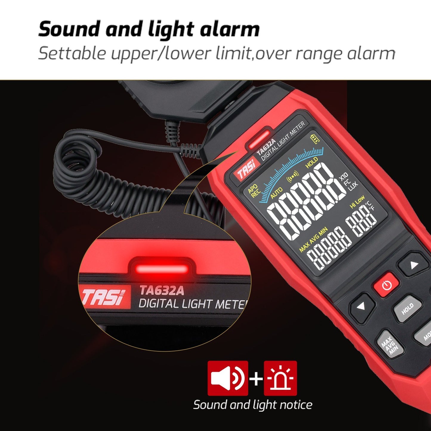 TASI TA632A 0-200000 Lux LCD Digital Light Meter Mini Lux Meter Handheld Illuminometer Luminometer Photometer Luxmeter