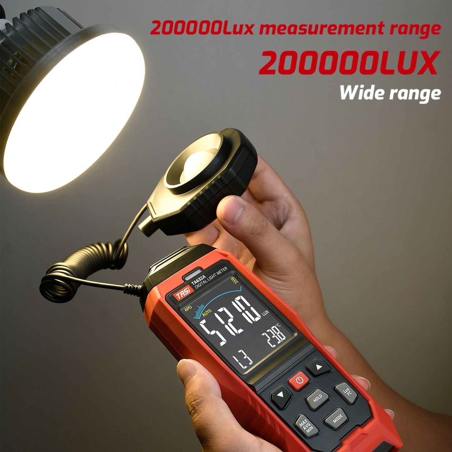 TASI TA632A 0-200000 Lux LCD Digital Light Meter Mini Lux Meter Handheld Illuminometer Luminometer Photometer Luxmeter