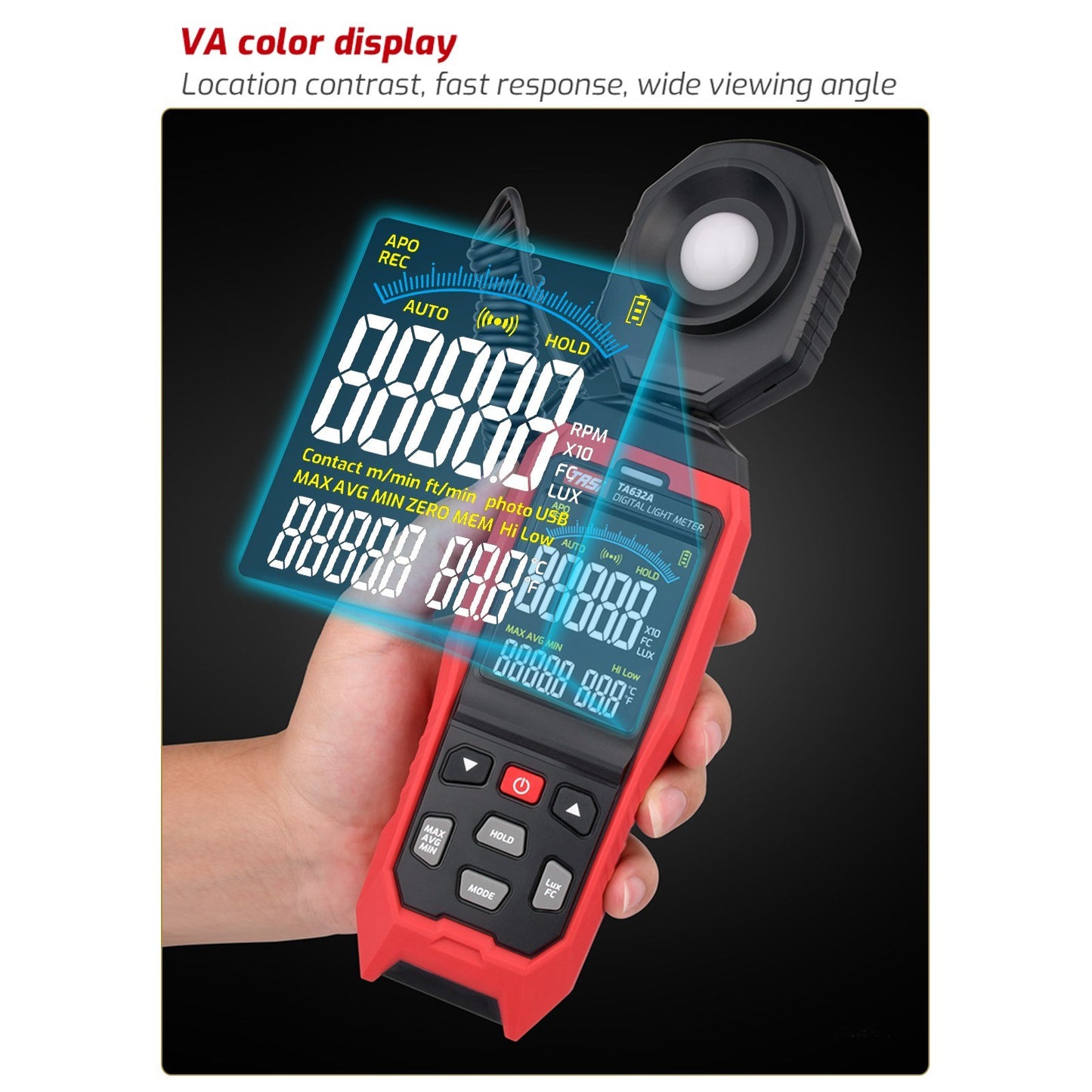 TASI TA632A 0-200000 Lux LCD Digital Light Meter Mini Lux Meter Handheld Illuminometer Luminometer Photometer Luxmeter
