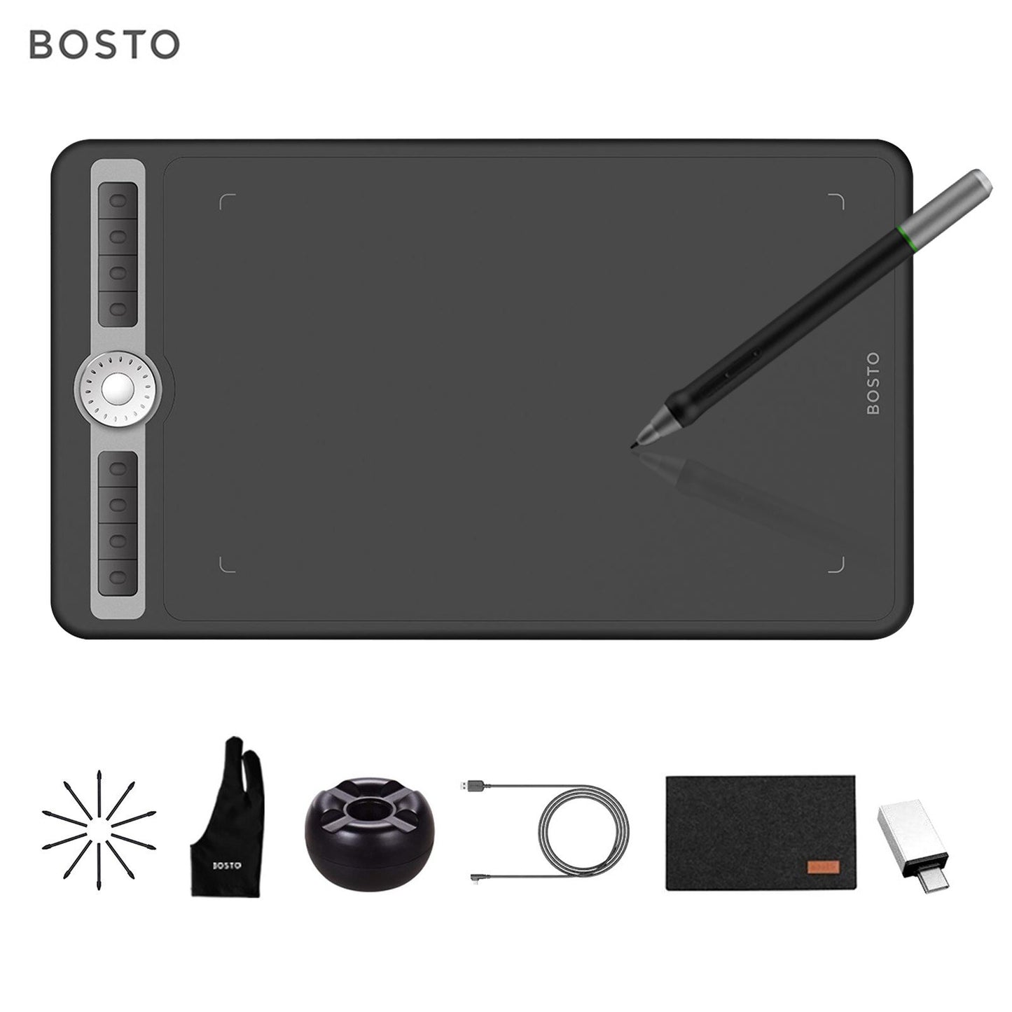 BOSTO T1060 10 x 6 inch 8192 Levels Pressure Digital Art Graphic Drawing Tablet with Battery-free Stylus and 10 Pen Nibs for Drawing Designing Teaching Online Course