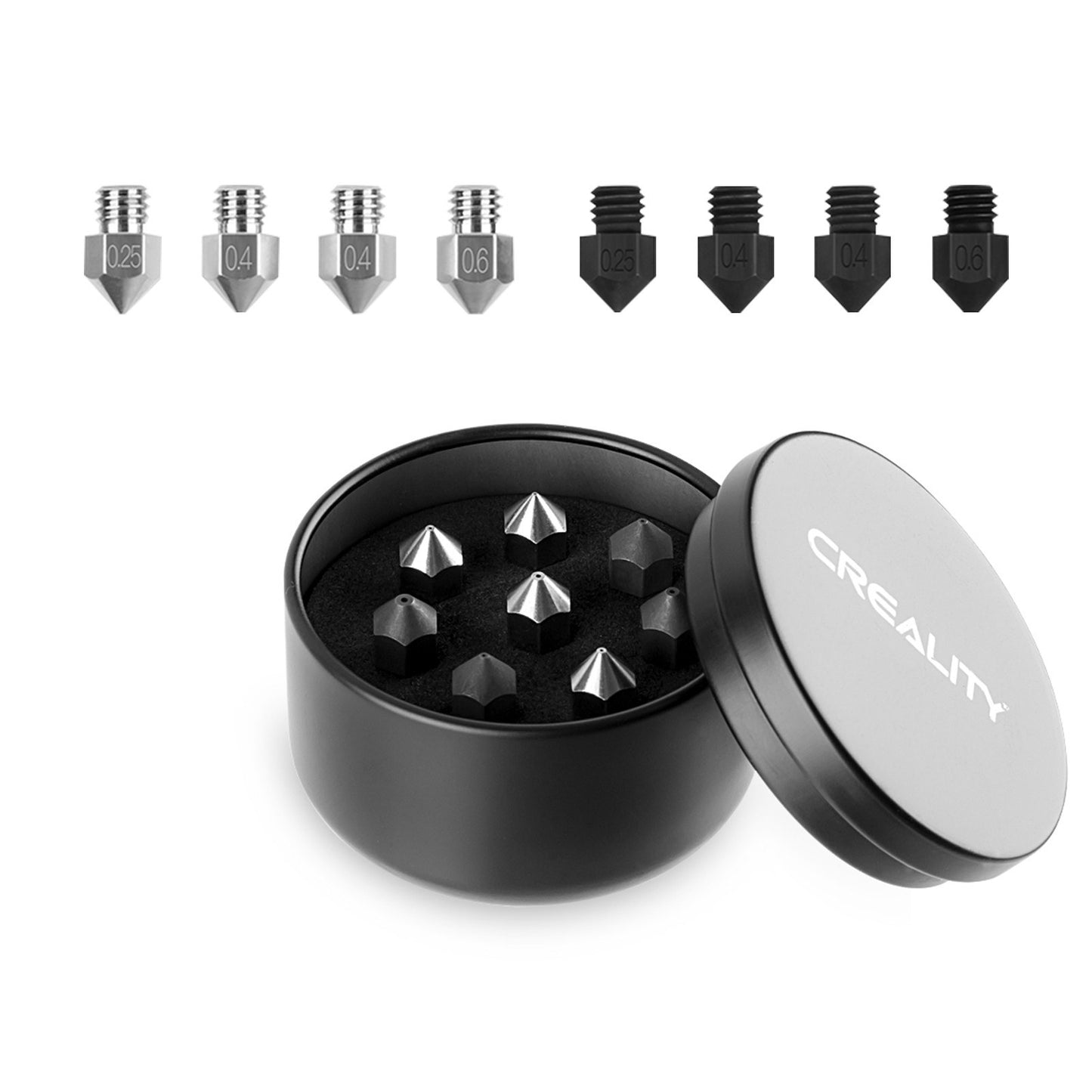 Creality 8Pcs 3D Printing Nozzle Kit 0.25mm 0.4mm 0.6mm 3D Printer Extruder Nozzle Print Head with Storage Box for CR-10/Ender-3/Ender-5 Series