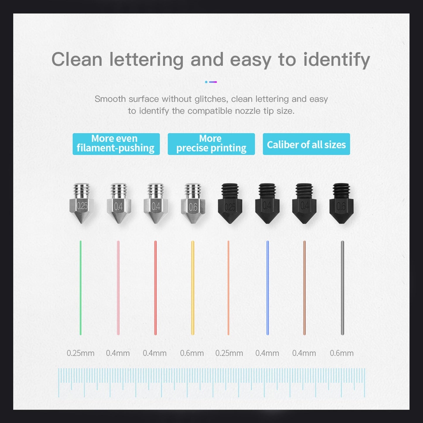 Creality 8Pcs 3D Printing Nozzle Kit 0.25mm 0.4mm 0.6mm 3D Printer Extruder Nozzle Print Head with Storage Box for CR-10/Ender-3/Ender-5 Series