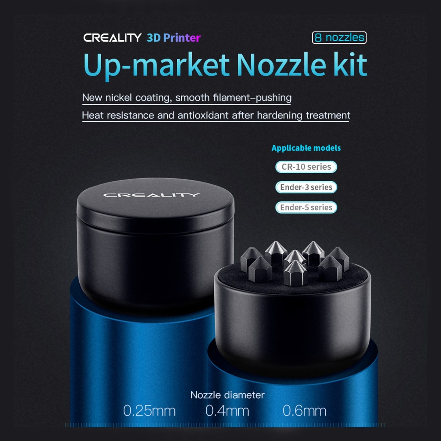 Creality 8Pcs 3D Printing Nozzle Kit 0.25mm 0.4mm 0.6mm 3D Printer Extruder Nozzle Print Head with Storage Box for CR-10/Ender-3/Ender-5 Series