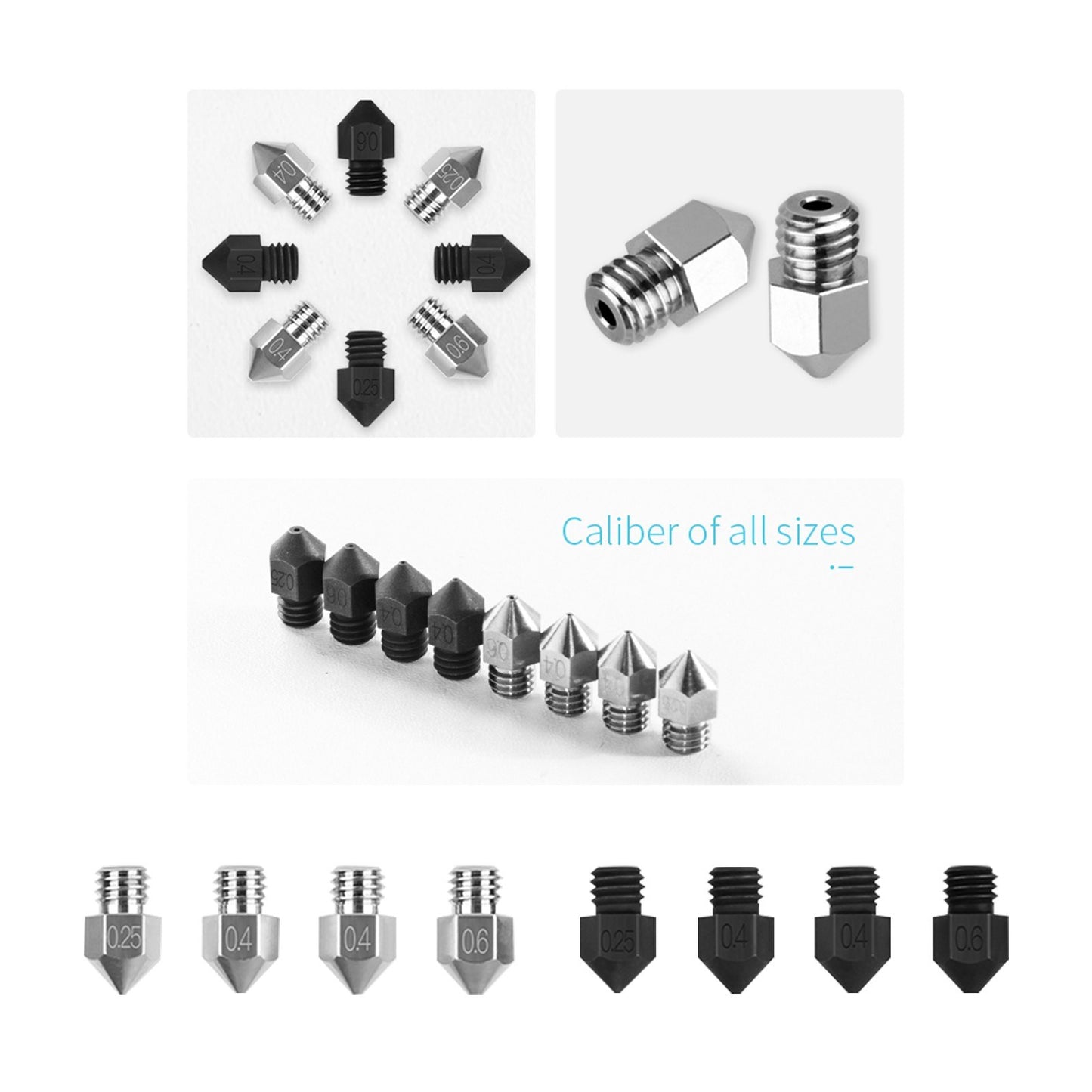 Creality 8Pcs 3D Printing Nozzle Kit 0.25mm 0.4mm 0.6mm 3D Printer Extruder Nozzle Print Head with Storage Box for CR-10/Ender-3/Ender-5 Series