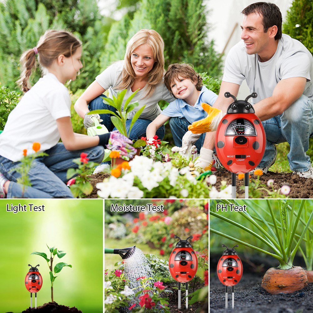 3-in-1 Portable Beetle Shape Soil Tester Moisture Light PH Meter Tool for Garden Farm Plant Law