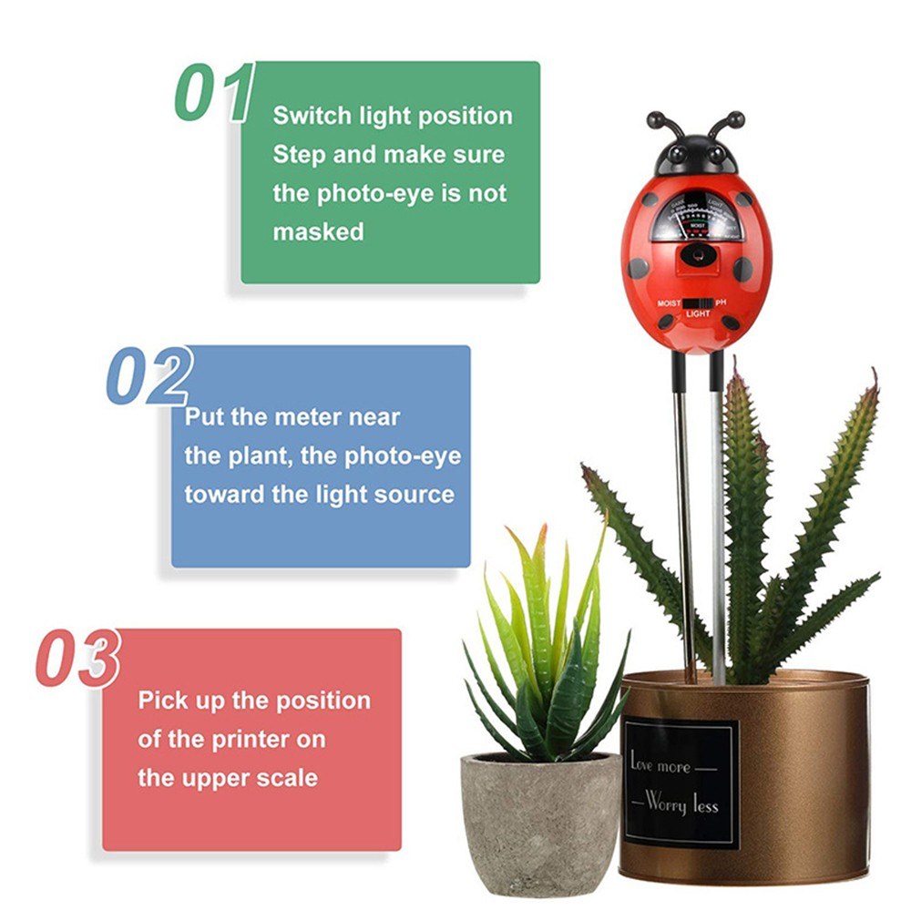 3-in-1 Portable Beetle Shape Soil Tester Moisture Light PH Meter Tool for Garden Farm Plant Law