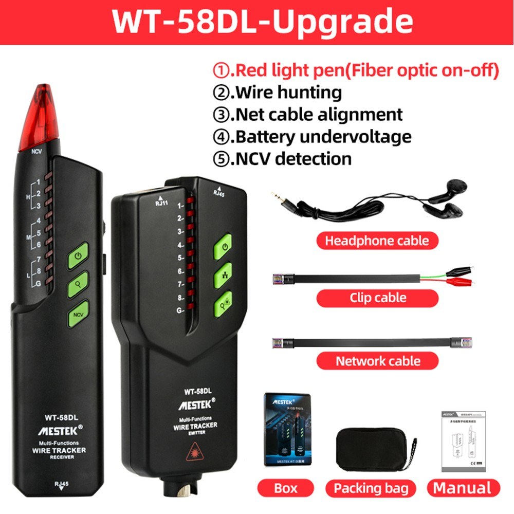 Uniqkart WT-58DL Handheld Network Cable Tester Wire Tracker Electrical Line Finding Testing Detector for Network Maintenance Collation
