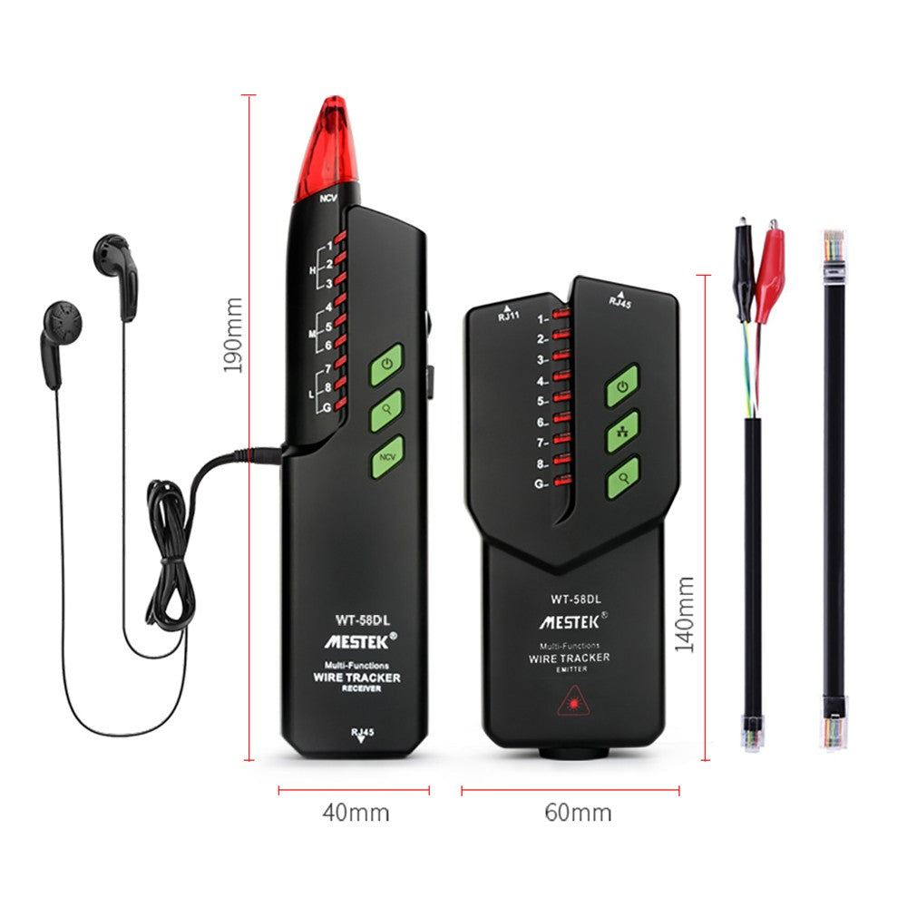 Uniqkart WT-58DL Handheld Network Cable Tester Wire Tracker Electrical Line Finding Testing Detector for Network Maintenance Collation
