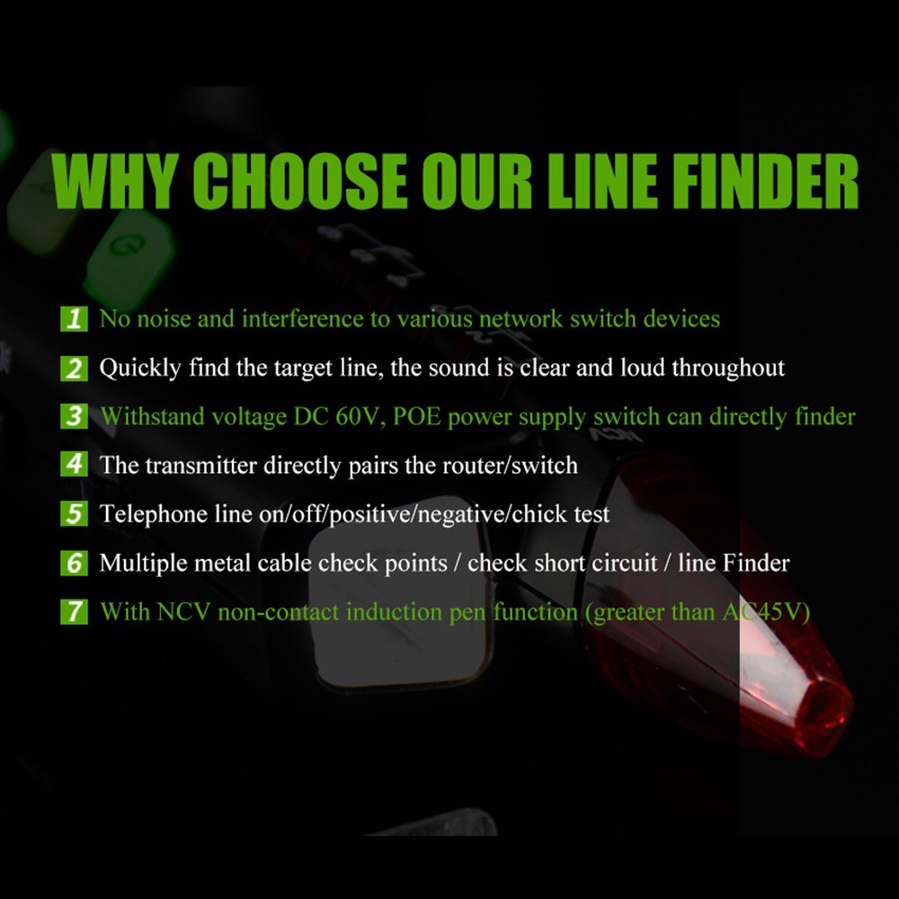 Uniqkart WT-58DL Handheld Network Cable Tester Wire Tracker Electrical Line Finding Testing Detector for Network Maintenance Collation