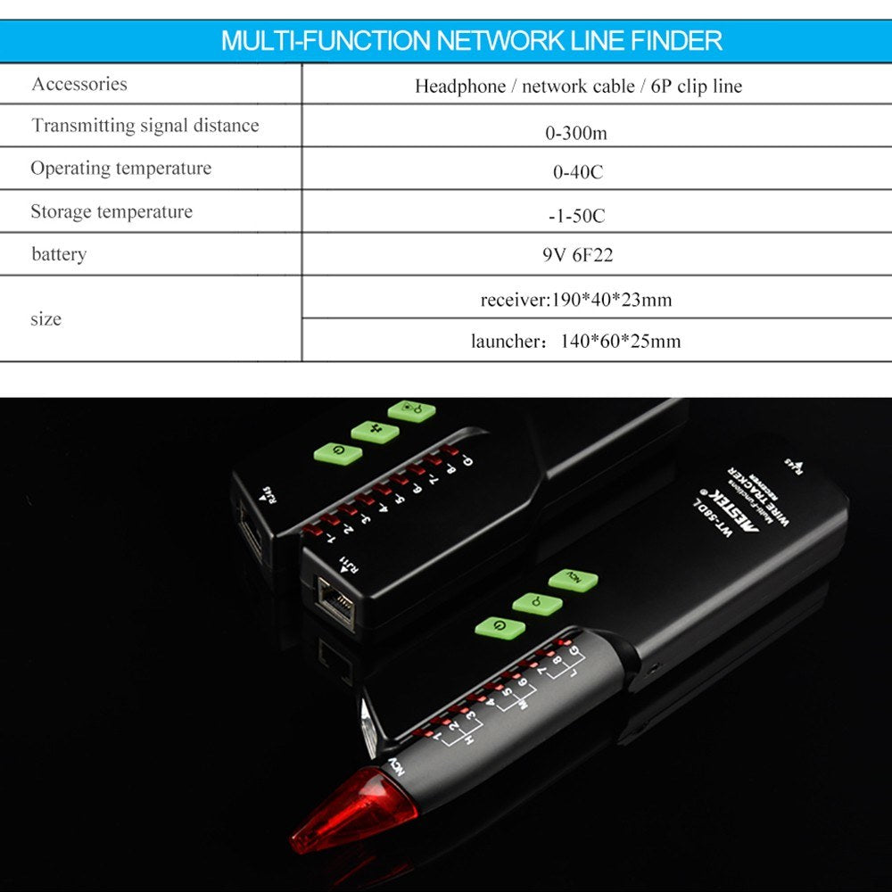 Uniqkart WT-58DL Handheld Network Cable Tester Wire Tracker Electrical Line Finding Testing Detector for Network Maintenance Collation