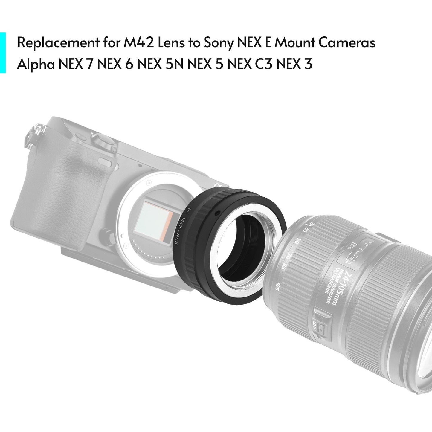 Andoer M42-NEX Rust-proof Impact-resistant Camera Lens Adapter Ring Replacement for M42 Lens to Sony NEX E Mount Cameras NEX 3 3C 3N 5 5C 5N 5R 5T 6 7 F3 A6000 A5000 A3500 A3000 Alpha A7 A7R VG10