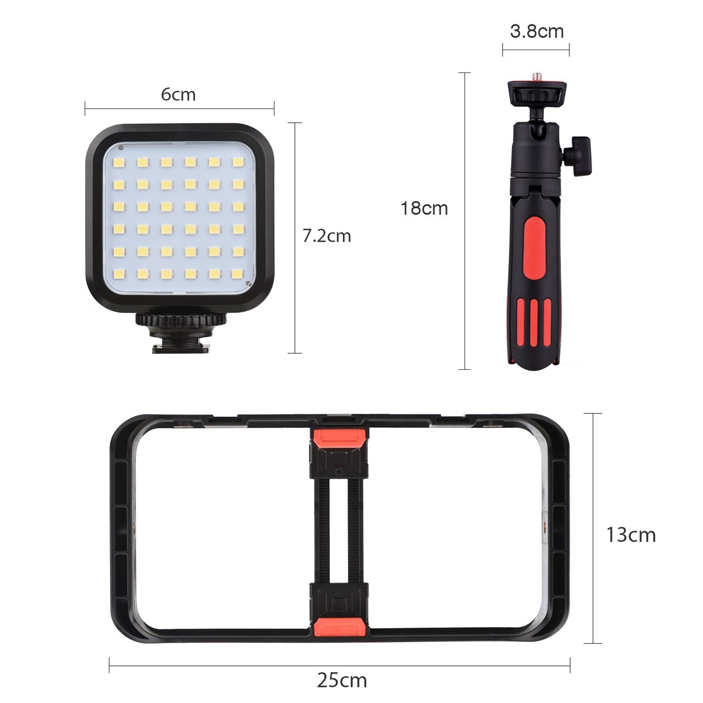 Andoer Dual Handheld Phone Cage Vlog Kit LED Video Light + Cardioid Microphone + Phone Video Rig Stabilizer Grip + TRS to TRS/TRRS Audio Cable + Tripod + Remote Control