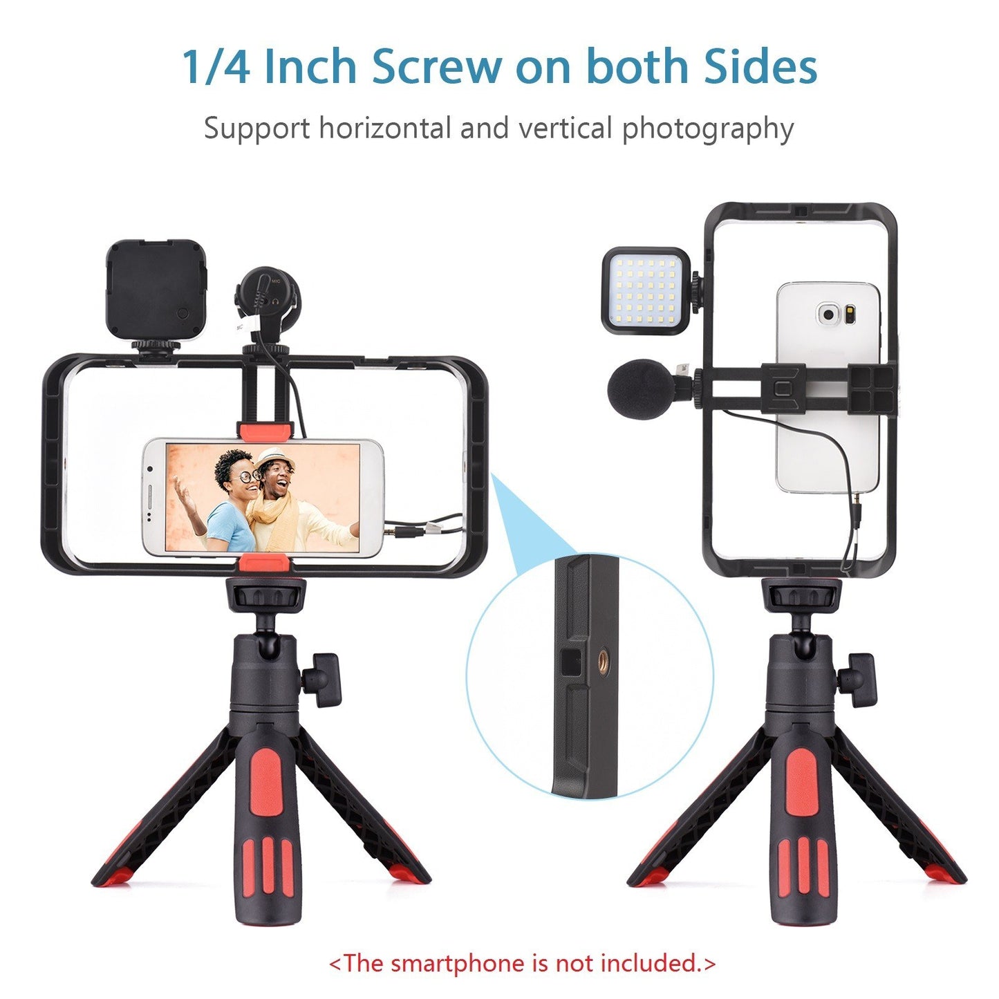 Andoer Dual Handheld Phone Cage Vlog Kit LED Video Light + Cardioid Microphone + Phone Video Rig Stabilizer Grip + TRS to TRS/TRRS Audio Cable + Tripod + Remote Control